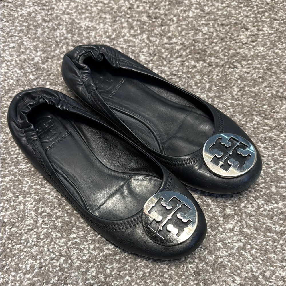 Tory Burch Black Leather Ballet Flats
